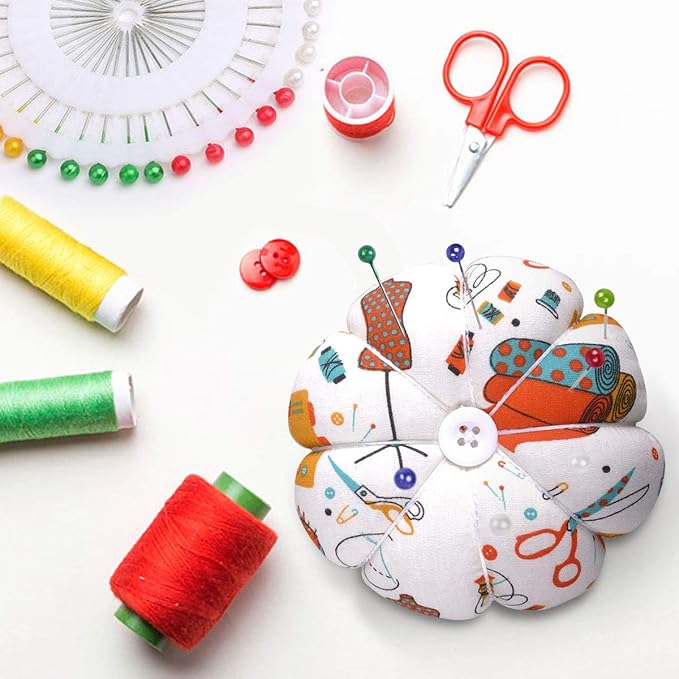 eZAKKA Pin Cushions for Sewing, Wrist Pin Cushion Cute Sewing Pin Holder Needle Pincushions (Sewing Necessities Pattern White)