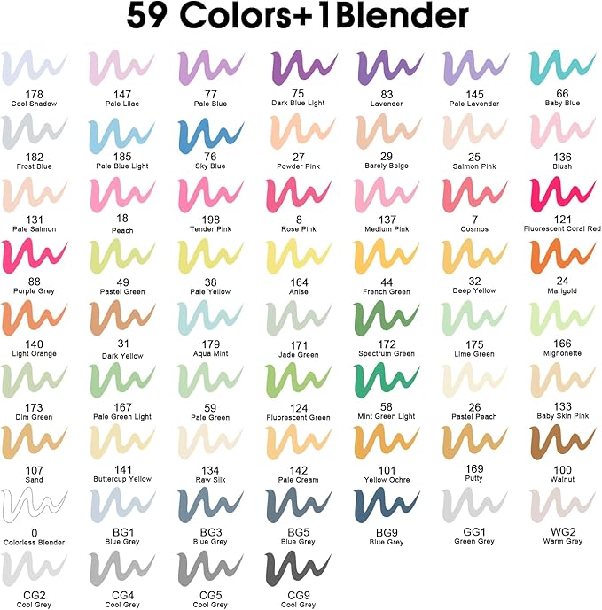 XSG Alcohol Markers,60 Colors Dual Tip Brush & Fine Tip Art Marker Set,for Blending & Shading,Ideal for Coloring Books & Professional Artwork,Includes Blender Pen & Portable Case