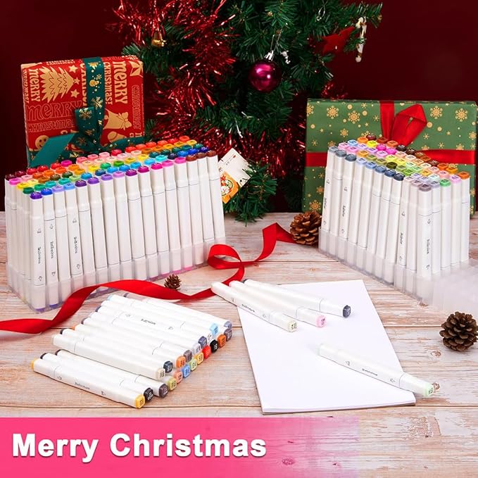 120 Colors Alcohol Markers Set with Base Dual Tip Drawing Markers for Comics Coloring Sketching Illustration (120 White) -Refillable