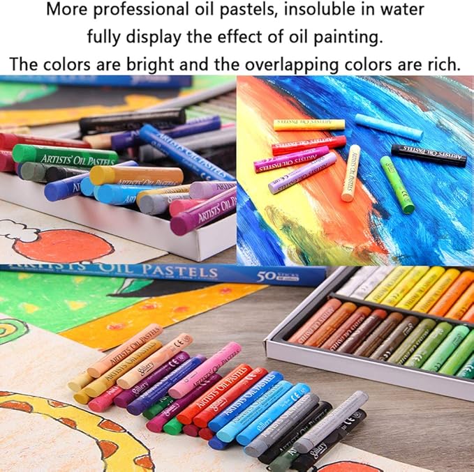 Oil Pastel Set,Professional Painting Soft Drawing Graffiti Art Crayons Washable Round Non Toxic Pastel Sticks for Artist,Kids,Student,Beginner (50 Colors)