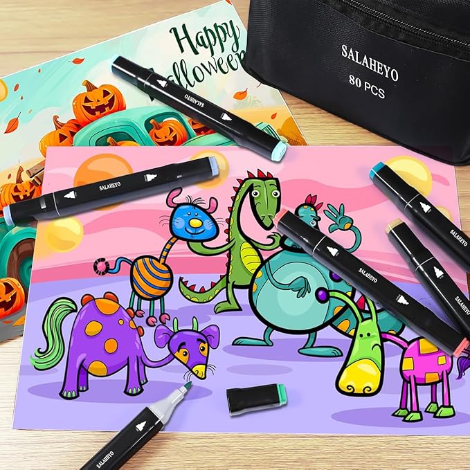 80 Colors Alcohol Markers with Base Art Drawing Markers Set for Adults Painting,Coloring,Sketching, Comics, Illustration- Refillable