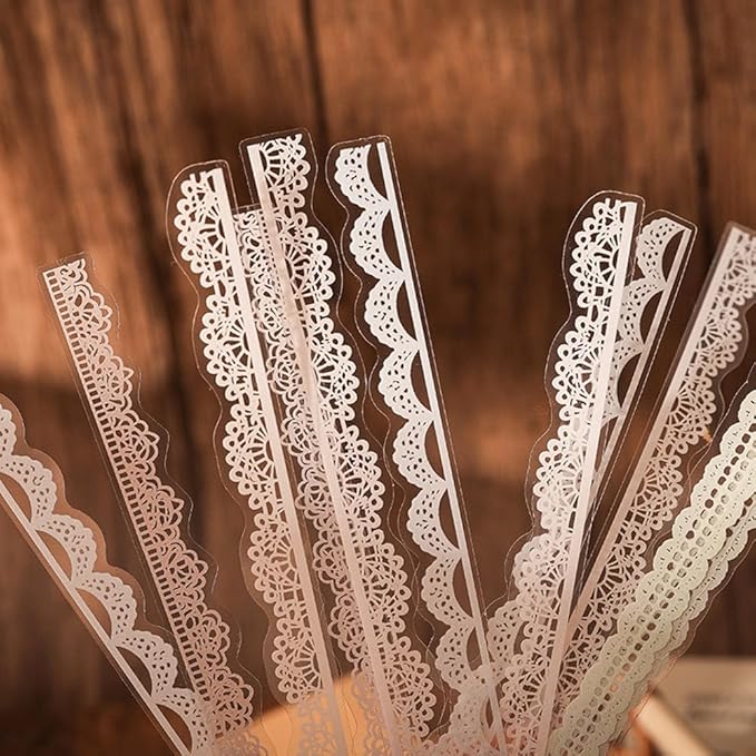 240 Pcs Transparent Lace Stickers for Scrapbooking Junk Journal Card Making Collage Diary Planner Notebook Letter Photo Album Craft Project Decoration, 30 Patterns