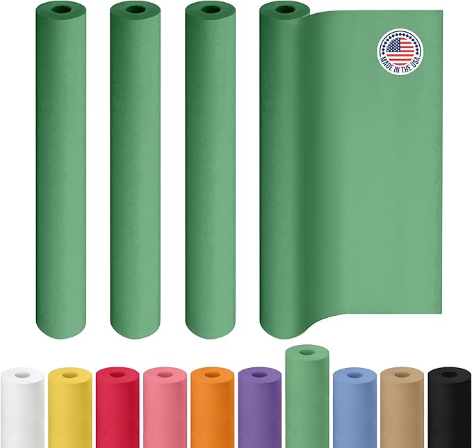 36" x 1200" (100 ft) Green Kraft Paper Rolls, Pack of 4 - USA-Made Quality Craft Paper for Gift Wrapping, Kids Arts & Crafts, School Projects - Natural, 50lb Thickness by IDL Packaging