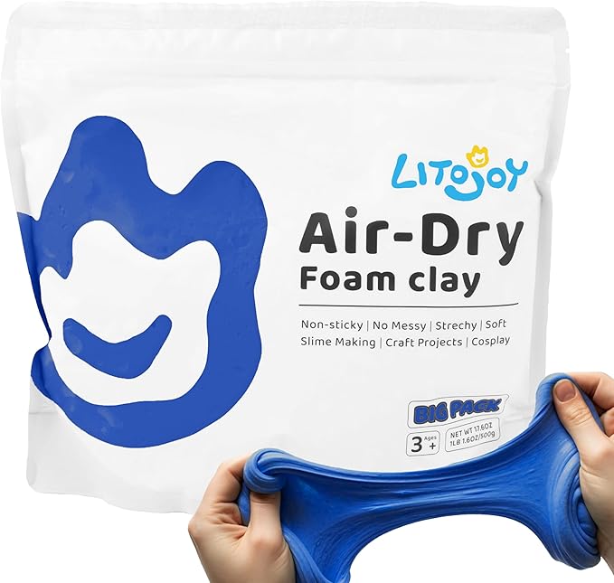 1.1 Lbs / 500 Grams LitoJoy Blue Air Dry Foam Clay - Modeling, Soft, Light Weight for School Supply, Art Projects, Flower Mirror, Cosplay Props, Halloween Deco, Slime Supplies (Blue)