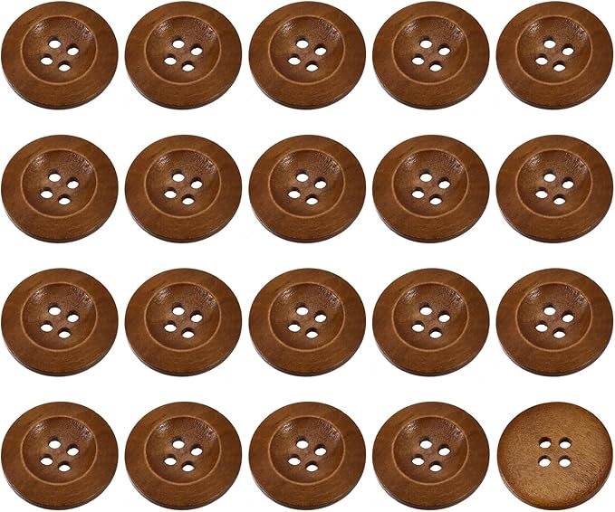 uxcell 50Pcs Wooden Buttons, 28mm(1 1/8") 4 Hole Round Wood Sewing Button Craft for Sewing DIY Craft Clothing, Coffee