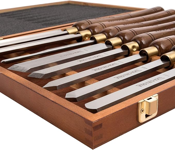 8-Pieces HSS Wood Turning Tools Lathe Chisel Set with Wooden Box