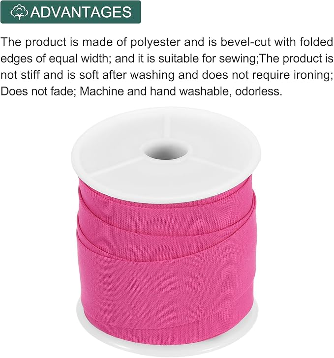MECCANIXITY 1 Inch Single Fold Bias Tape Cotton Continuous Bulk Bias Tape for Sewing, Seaming Quilting Hemming Binding Crafts (Rose Red 10 Yards)