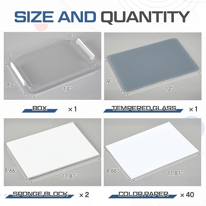 Nuanchu 1 Pcs 9 x 12 Inch Neutral Grey Tempered Glass Palette for Oil Painting with Lid and 40 Sheets Disposable Paper and 2 Sponges Keeps Wet Paint Fresh for Artist DIY Color Mixing Beginners