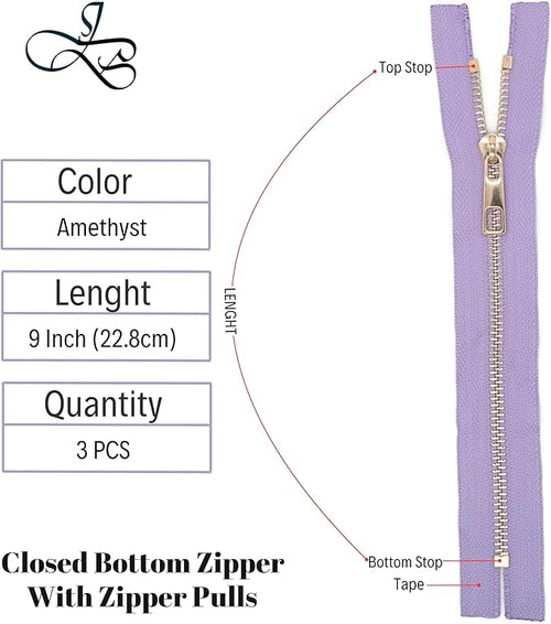 #5 Gold Metal Zipper - 50+ Colors - 3 PCS - (4-14 inches) Sizes - Luxury Lightweight Handcraft Metal Zippers with pulls for Purses Bags Pockets Shoes Sewing & Crafts DIY ZP02239