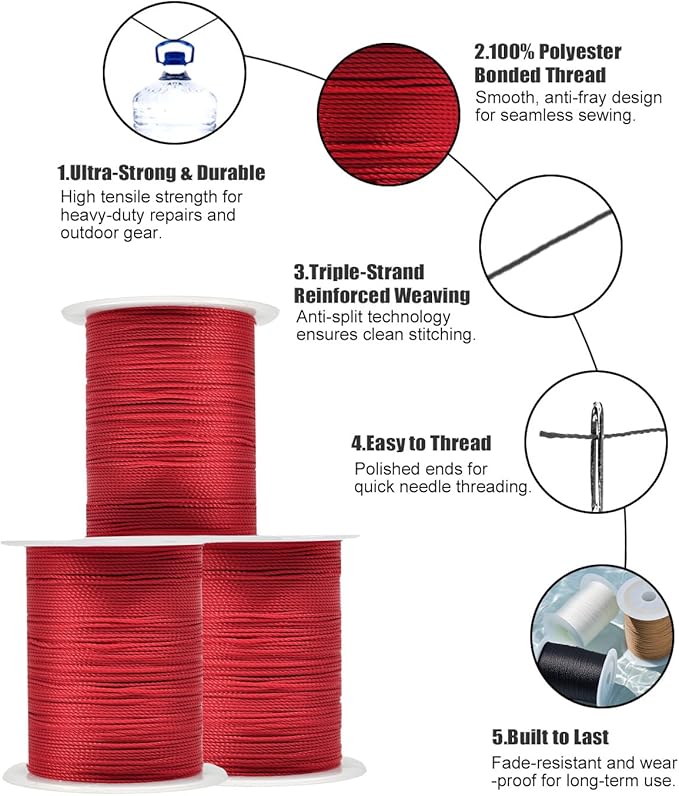 Extra Strong Upholstery Thread Repair Sewing Kit,Polyester Thread for Sewing with 7 Size Sewing Needles for Furniture,Leather&Canvas Stitching,70m/Spool (Red)