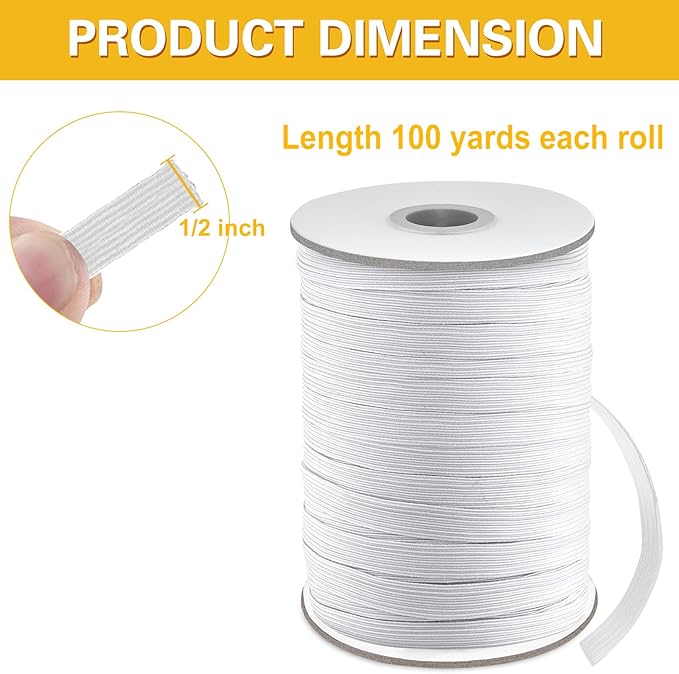 Coopay 100 Yards Length 1/2" Width Elastic Bands Flat Elastic Cord Rope Heavy Stretch Spool Knit for Sewing DIY Projects, Arts & Crafts (White, 1/2 Inch)