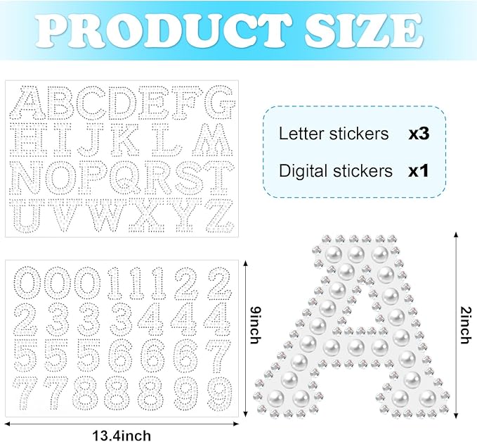 107 Pcs Pearl Rhinestone Self Adhesive Stickers 3 Sheets A-Z Glitter Letter Stickers and 1 Sheet 0-9 Number Stickers Bling Crystal Alphabet Sticker for DIY Crafts (White+White)
