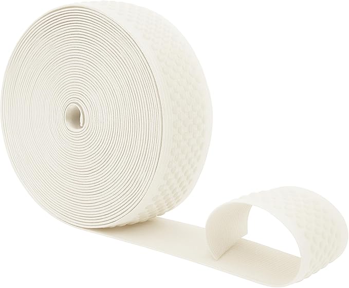Mandala Crafts 1.5 Inch Elastic Silicone Gripper Tape for Clothing - 10 Yds Dotted Non Slip Elastic Band for Sewing - Off White Silicone Flat Fabric Stretchy Ribbon Straps