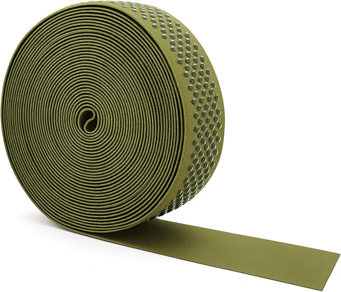 Mandala Crafts 1.5 Inch Elastic Silicone Gripper Tape for Clothing - 10 Yds Dotted Non Slip Elastic Band for Sewing - Olive Green Silicone Flat Fabric Stretchy Ribbon Straps