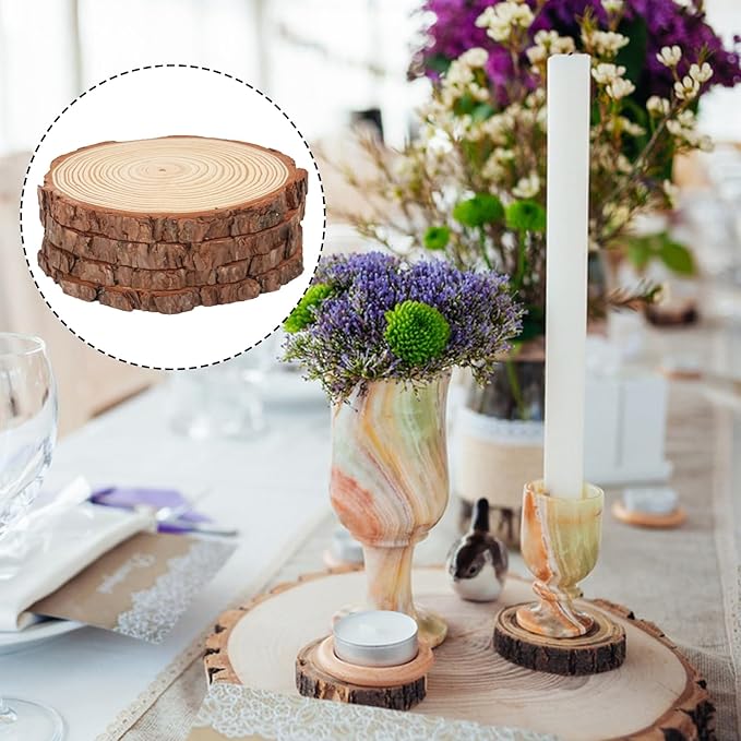 16 PCS Unfinished Wood Slices for Centerpieces, 6.3-7 Inch Natural Wood Slices with Tree Bark Pine and Wood Rounds Discs for DIY Crafts, Centerpieces, Art & Decor