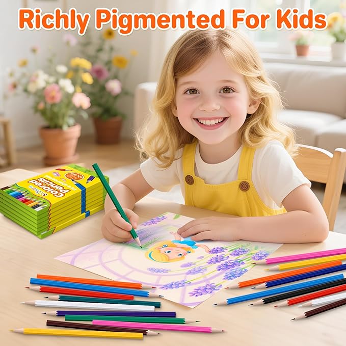 Shemira 12 Pack (144 Count) Colored Pencils Bulk Set for Kids, Pre-sharpened Coloring Pencil in 12 Colors, Erasable Color Pencils', School Supplies for Kids Teachers, Back to School Supplies