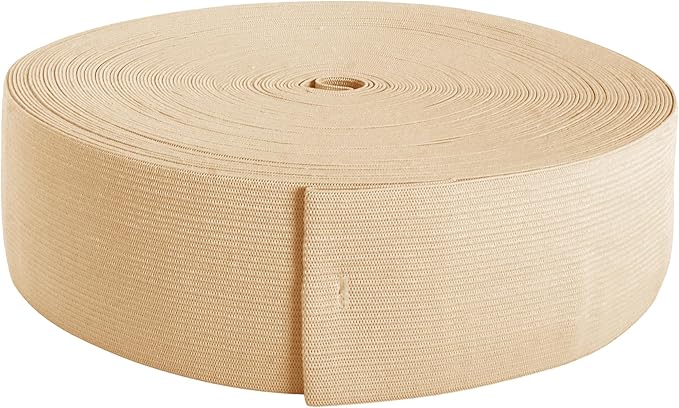 Mandala Crafts Wide 2 Inch Khaki Elastic Bands Spool for Pants Waistbands Sewing and DIY Crafts, 25 YD Stretchy Flat Fabric Strap Knit Elastic Band for Wig