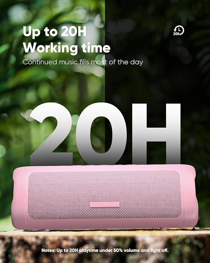 Bluetooth Speaker with HD Sound, Portable Wireless, IPX5 Waterproof, Up to 20H Playtime, TWS Pairing, BT5.3, for Home/Party/Outdoor/Beach, Electronic Gadgets, Birthday Gift (Pink)