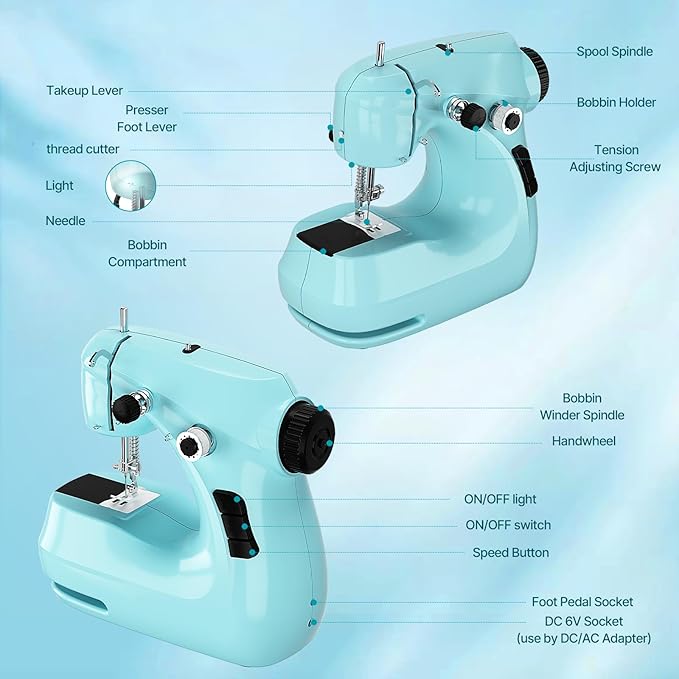 Mini Sewing Machine, Portable with Extension Table & Sewing Kit, Dual Speed Control, Built-in Light, Ideal for Beginners & Quick Household Repairs