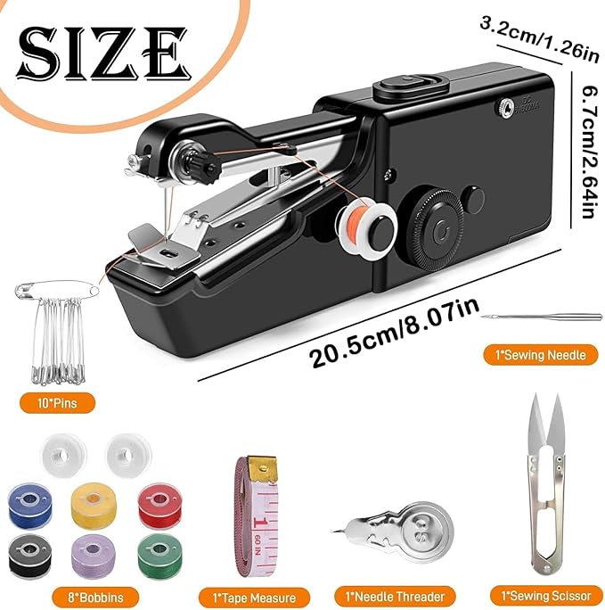 Handheld Sewing Machine, Portable & Cordless Mini Sewing Machine for Beginners - Electric Fast Stitching, DIY Fabric Clothes Repair Kit, Home Travel Mending Machine with Accessories (Black)