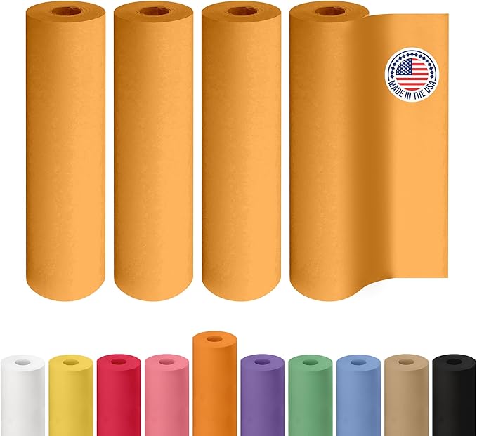 12" x 1200" (100 ft) Orange Kraft Paper Roll, Pack of 4 - USA-Made Quality Craft Paper for Gift Wrapping, Kids' Arts & Crafts, School Projects - 50 lb Natural Material by IDL Packaging