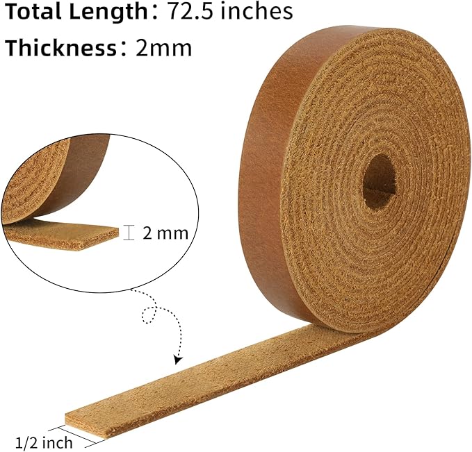 Ringsun 1/2 Inch Wide Flat Leather Straps for Crafts, Full Grain Leather Strips Cord String for Crafts, Tooling (2mm Thick 72.5 Inches Long Bourbon Brown)
