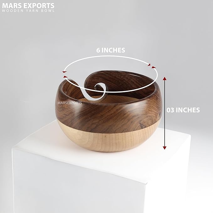 Wooden Yarn Bowl for Crocheting & Knitting – Large Yarn Holder Organizer for Beginners & Adults, Smooth Wood Bowl for Yarn, Needles, Hooks & Craft Tools
