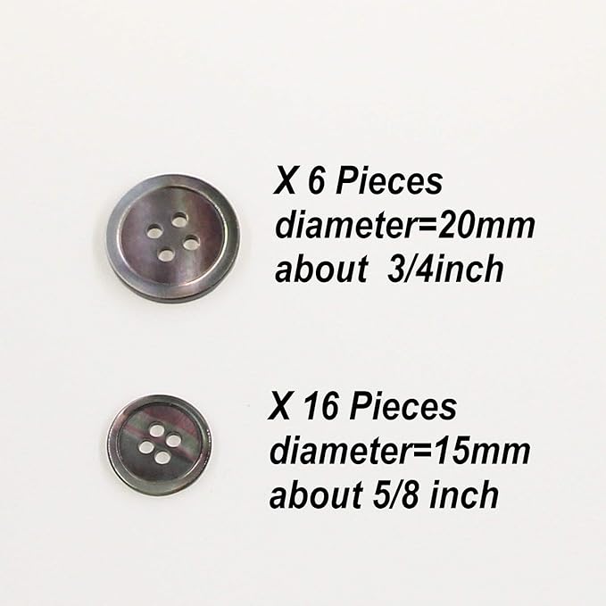 22 Pieces Genuine Black Mother of Pearl Blazer Button Suit Buttons Set 20mm 15mm Natural Black MOP Shell Buttons Bulk for Men Leekayer