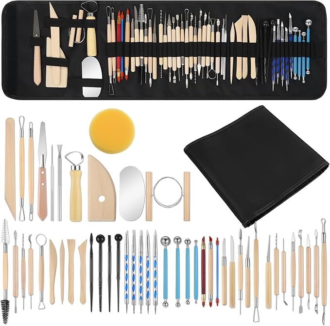 Pottery Tools, 52 PCS Polymer Clay Tools for Carving, Modeling, Trimming, Smoothing, Sculpting, Double-Sided Ceramic Clay Carving Tool Set with Carrying Case