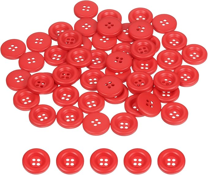HARFINGTON 50pcs Sewing Button 15mm (5/8 Inch) 4 Holes Resin Thickened Round Crafting Replacement Buttons for Clothing DIY Crafts Decoration, Red