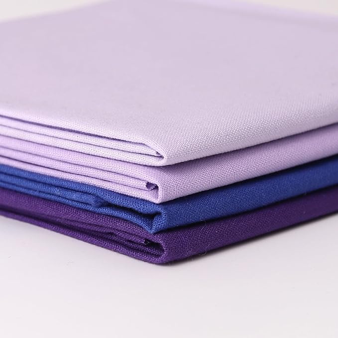 18 * 21inch Cotton Fabric Premium, Solid Precut Fabric Pure Quilting Fat Quarter Bundles Patchwork for Sewing DIY Craft (Purple, 4PCS)