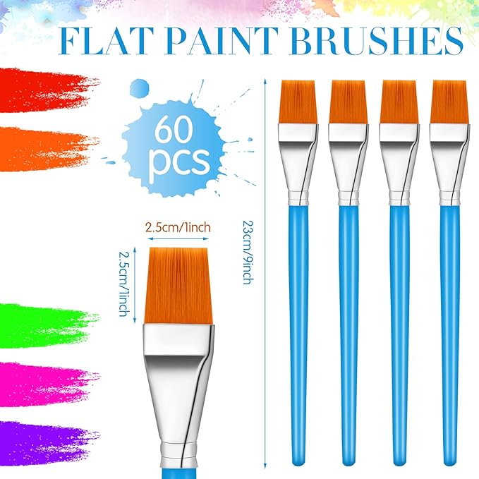 Crtiin 60 Pcs Operation Christmas Bulk Items Paint Brush for Acrylic Painting Paintbrushes Bulk Artist Brush for Detail Watercolor Oil Art(1 Inch)