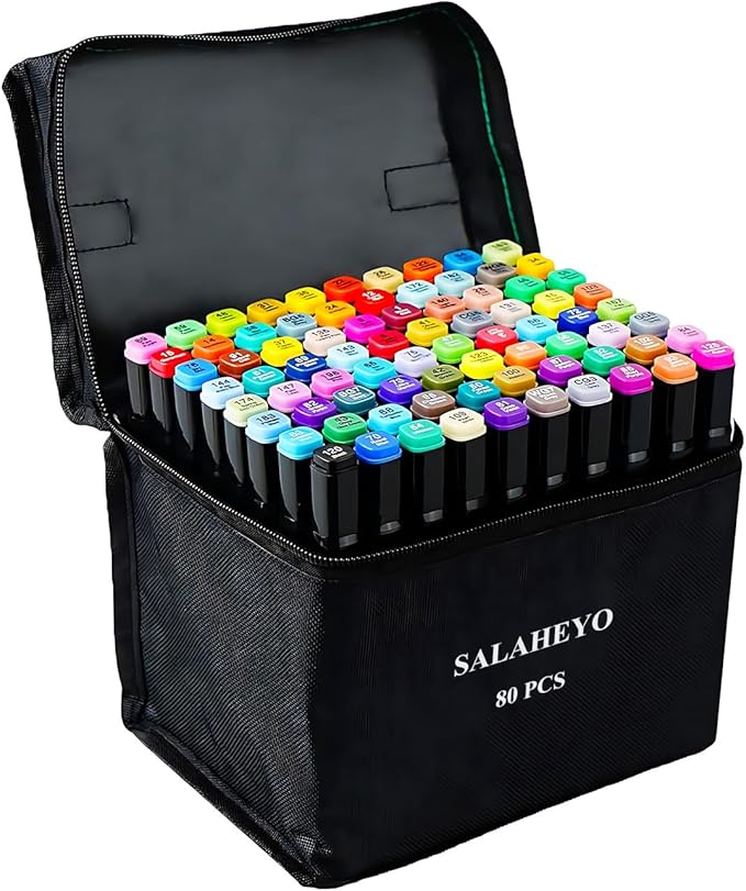 80 Colors Alcohol Markers with Base Art Drawing Markers Set for Adults Painting,Coloring,Sketching, Comics, Illustration- Refillable
