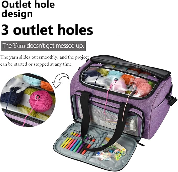 Weabetfu Large Crochet Bag Knitting Bags and Totes Organizer Huge Yarn Bag Storage for Crocheting Knitter,Crochet Hooks,Knitting Needles Kit,Supplies,Yarn - Ideal Crochet & Knitting Gift(Purple)