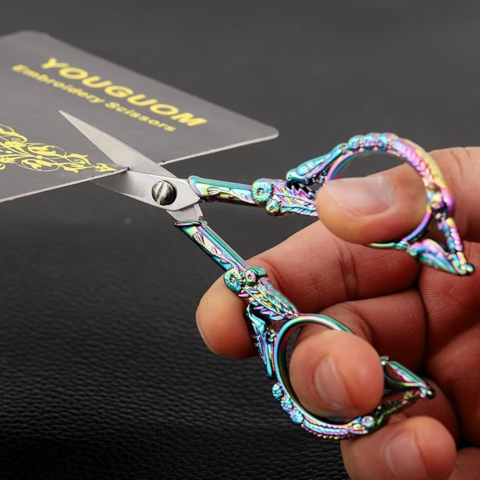Sewing Embroidery Scissors – Small Vintage Sharp Detail Shears for Craft, Artwork, Needlework Yarn, Handicraft DIY Tool, Thread Snips, 4.6in Rainbow Bird Style