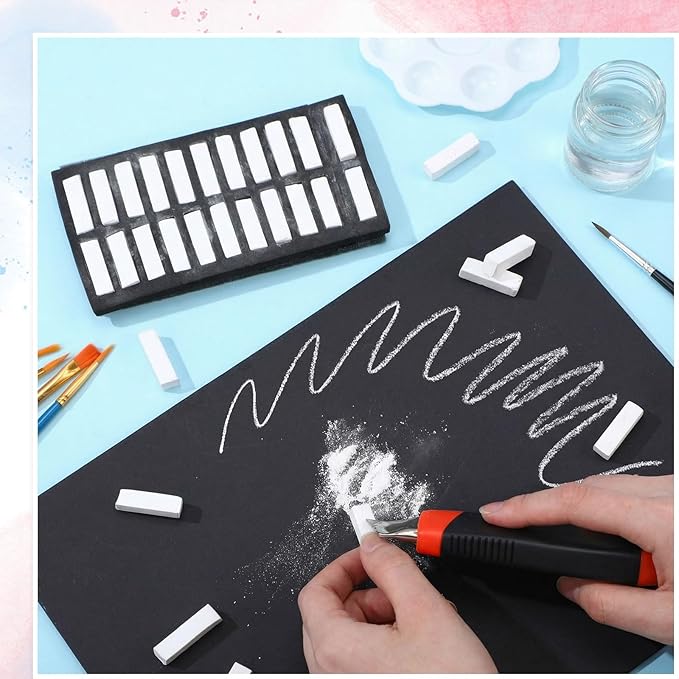 48 Pcs Soft Chalk Pastels Set Soft Pastel for Artists Square Sketch Chalk Non-toxic Artist Pastel Sticks for Professional Artists and Art Lovers(White Color,30×8×8mm)