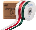 Red/Dark Green/White Double Face Satin Ribbon 3/8 Inch x 45 Yards Fabric Ribbon for Gift Wrapping, Flower Bouquets, Hair Bows Making, Wedding Decoration, Christmas (3 Rolls *15Yd)