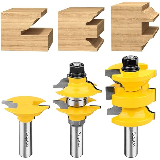 Exqutoo 1/2 Inch Shank 3 Piece Router Extension Tenon Drill Bit Set for Entry Door Rails and Door Frame Wood Milling Cutter Door