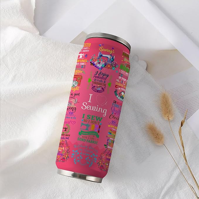 Sewing Tumbler Gifts For Women Girls Sewing Stainless Steel Insulated Tumbler With Straw Lid,Sewing Gifts For Women Quilting Crochet Lover Mom Grandma 17 Oz