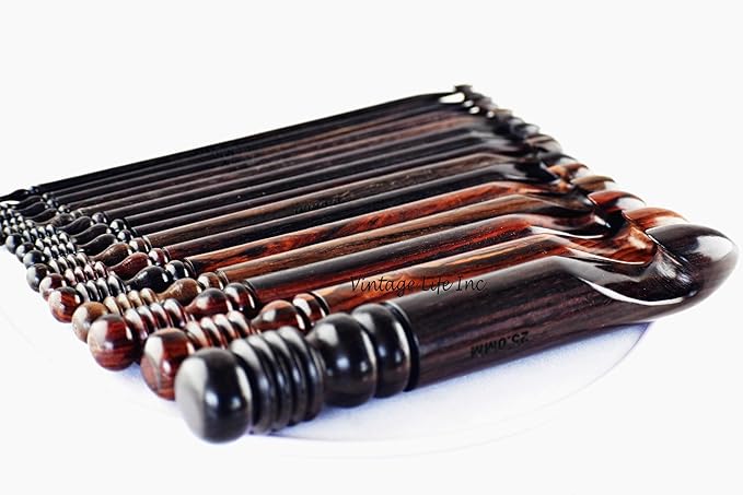 DnU Avenue Rosewood Set of 15 Ergonomic Crochet Hooks 3.5 MM to 25 MM, Wooden Yarn Crochet Hooks for Arthritic Hands, Knitting & Crochet Hook Organizer, Soft Grip, Wood Finish, Brown (Only Hooks).