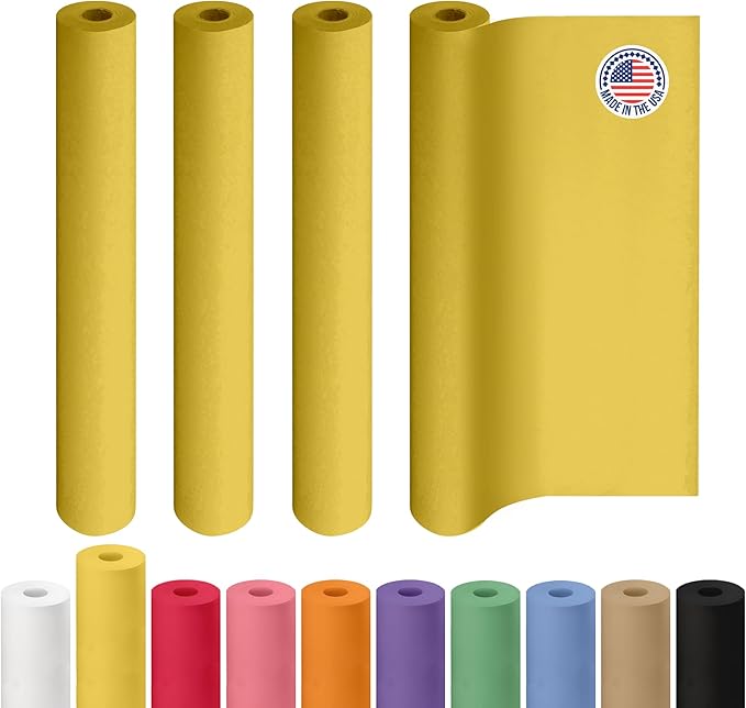 36" x 1200" (100 ft) Yellow Kraft Paper Roll, Pack of 4 - USA-Made Quality Craft Paper for Gift Wrapping, Kids' Arts & Crafts, School Projects - 100% Recycled, 50 lb Natural Material by IDL Packaging