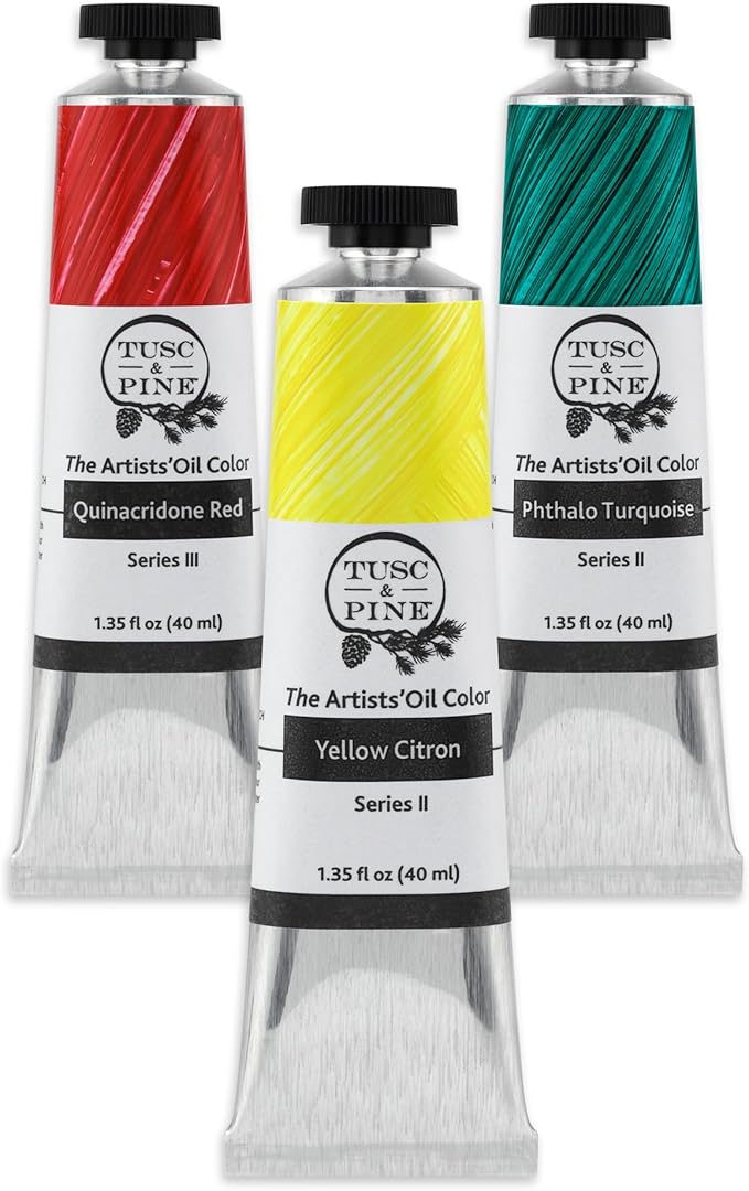 Tusc & Pine Artist Oil Paint - 40 ml Set of 3- Assorted Mixing Colors -Non-Yellowing, Rich & Creamy Consistency, Maximum Pigment Load, Small Batch Milled Oil Paints Developed for Professional Artists