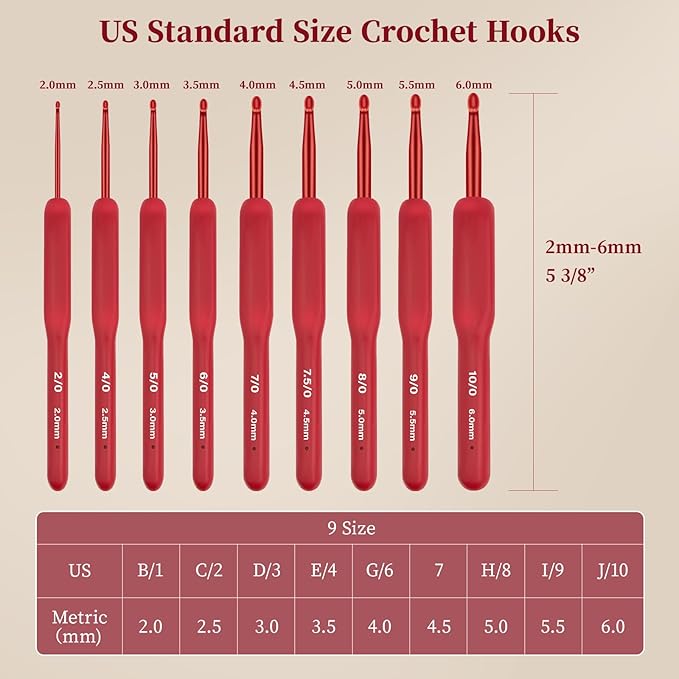 CLYAIYLC 30 Pcs Crochet Hook Set, Red 2-6mm Crochet Hook Ergonomically Designed for Arthritis Hands, Equipped with Knitted Crochet Supplies and Storage Bag, Suitable for Crochet Beginners/Enthusiasts