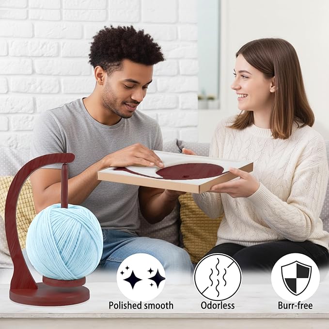 Yarn Holder for Crocheting and Knitting, Wooden Yarn Spinner with Magnetic Rotating Mechanism,Gift for Crocheter and Knitter（Brown）