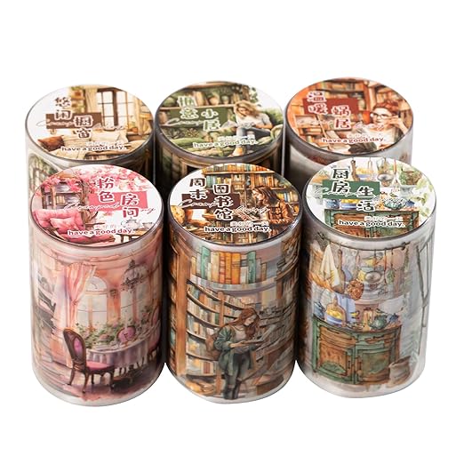 Alideco 6pcs Decorative Adhesive Tapes Vintage Literary Girl Corner of Life PET Tape Great for Bullet Journal Supplies, Arts, Scrapbook, DIY Crafts, Planners (shenghuodejiaoluo)