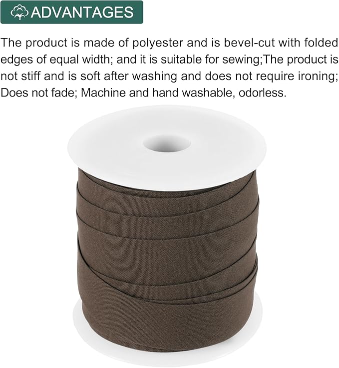 MECCANIXITY 3/4 Inch Single Fold Bias Tape Cotton Continuous Bulk Bias Tape for Sewing, Seaming Quilting Hemming Binding Crafts (Brown 25 Yards)