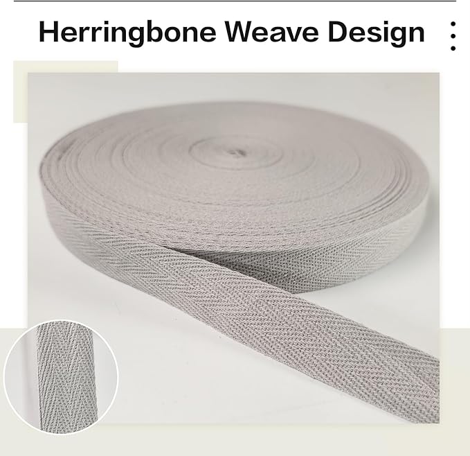 40 Yards Herringbone Twill Tape for Sewing,Lt Gray Pet Collar,Gift Wrapping Home Deco -3/4 inch Cotton Webbing Straps-Natural Bias Binding Tape for Handles, Crafting & DIY Projects
