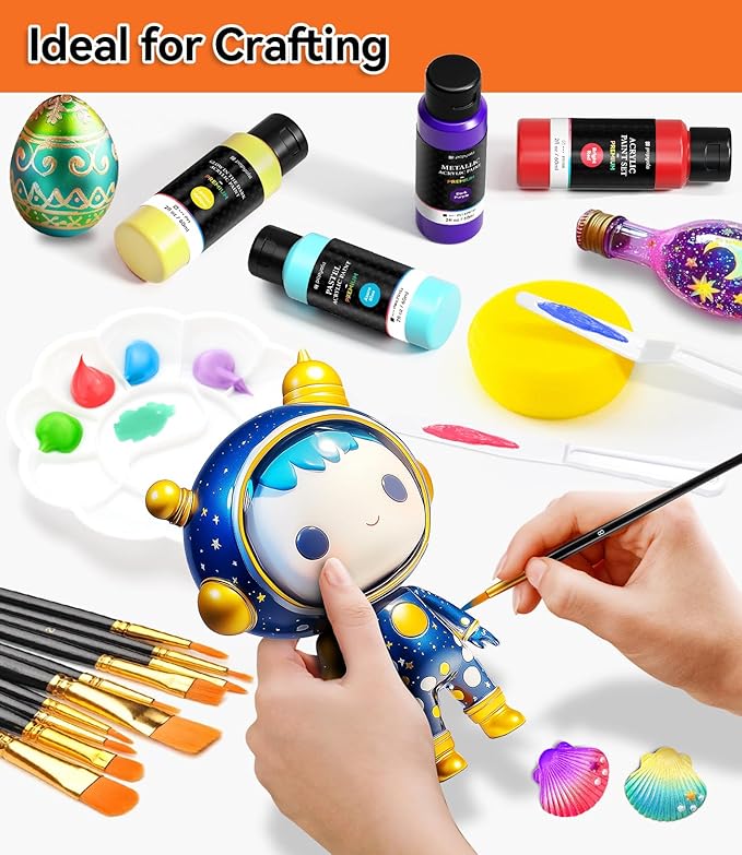 64 PCS Classic & Pastel & Metallic & Glow in the Dark Acrylic Paint Set with 12 Brushes, 2 Knives & Palette, 48 Colors Art Craft Paint for Beginners, Canvas Ceramic Rocks Wood Painting Kit Art Supplies