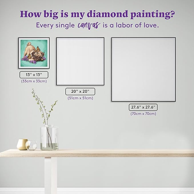 DIAMOND ART CLUB Butterfly Pug Diamond Painting Kit, Fun DIY Crafts for Adults, Round Diamond Art Canvas, 13" x 13"