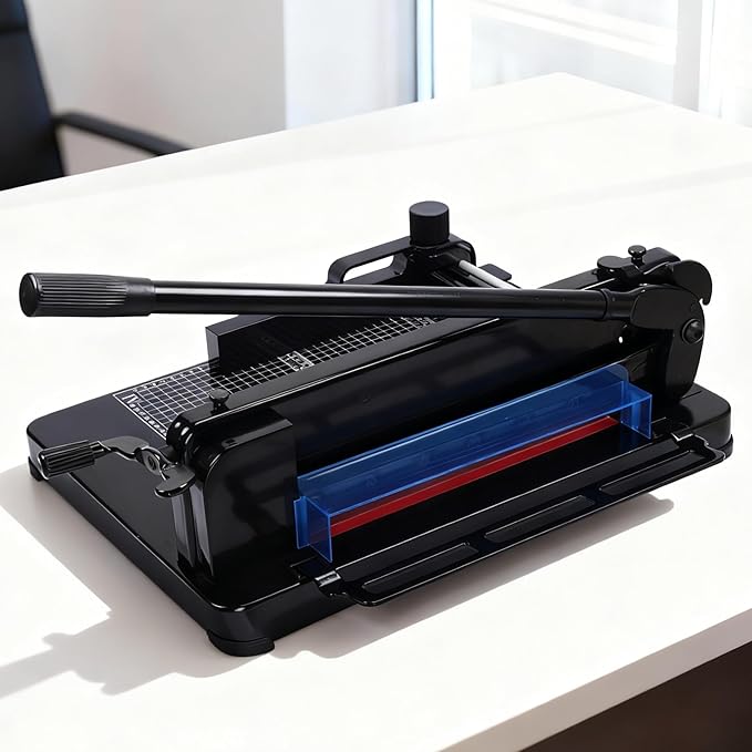 Heavy Duty Paper Cutter for A4 Paper, Guillotine Paper Cutter 12 Inch, 400 Sheet Capacity, Solid Steel Construction, Black